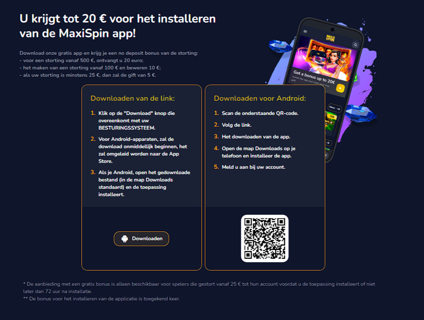 U krijgt tot 20 € voor het installeren van de MaxiSpin app!